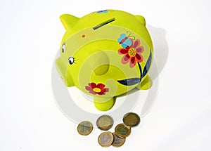 Pig money box, saving money concept