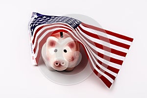 Pig money box and USA flag