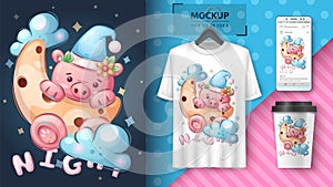 Pig on the moon - poster and merchandising.