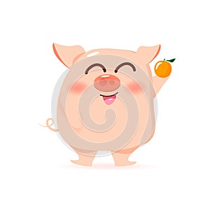 Pig and orange, cute cartoon character collection, kids and baby vector illustration