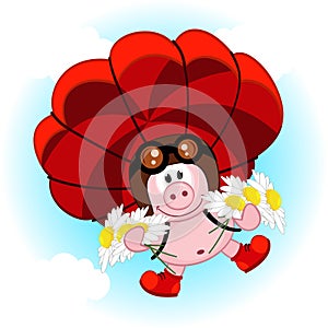 Pig on a parachute with daisies