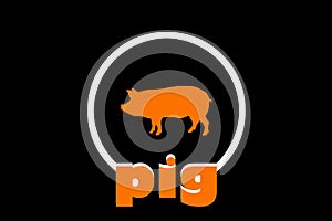 Pig pictured as a logo on a black background