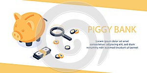 Pig piggy bank with coins vector illustration in flat style