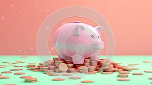 Pig piggy bank and gold coins 3d. Money business concept. Financial investment. saving money.