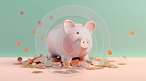 Pig piggy bank and gold coins 3d. Money business concept. Financial investment. saving money.