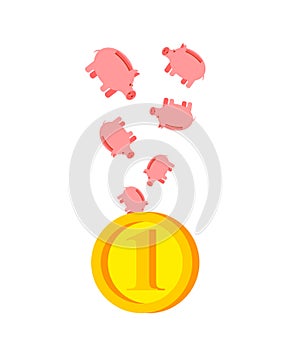 Pig piggy vice versa. Pigs fall in coin.