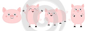 Pig piglet set line. Cute cartoon funny baby character. Hog swine sow animal. Chinise symbol of 2019 new year. Zodiac sign. Flat