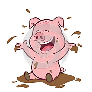 Pig playing in the mud