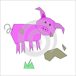 Pig playing in mud cartoon