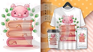 Pig read book poster and merchandising.