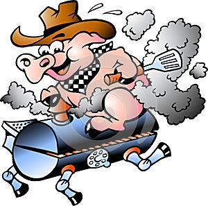 Pig riding on a BBQ barrel
