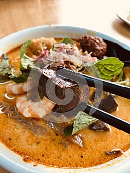 Pig's Blood Cubes Malaysia Penang Curry Noodle