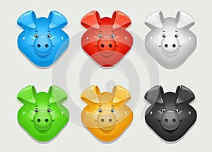 Pig. Set of icon different colour