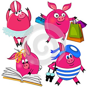 Pig set illustration.cute animal isolated