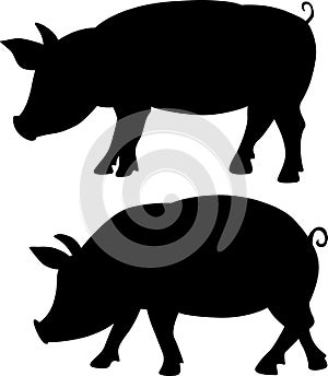 Pig silhouette - black vector illustration