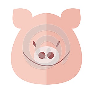 Pig smiles, pig`s muzzle Pig head, flat
