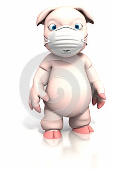 Pig standing with dust mask