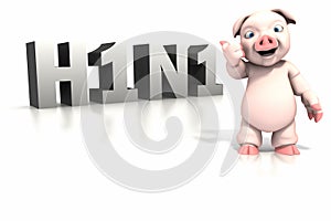 Pig standing in front of H1N1 text