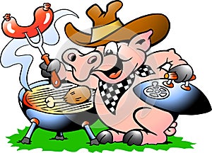 Pig standing and making BBQ photo