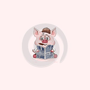Pig sticker emoticon with cigar reading newspaper