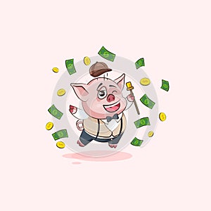 Pig sticker emoticon jumping for joy money