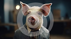 Pig in suit. Successful businessman. Generative AI