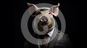 Pig in suit. Successful businessman. Generative AI