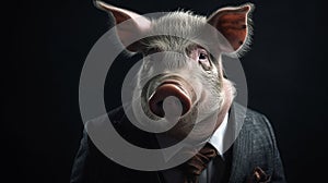 Pig in suit. Successful businessman. Generative AI