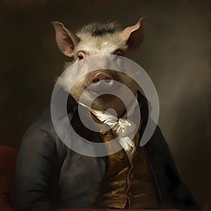 Pig in a Suit - Victorian 1800s Style Framed Poster Wall Art (AI-Generated)