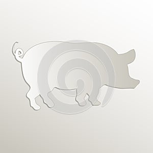 Pig symbol icon, card paper 3D natural