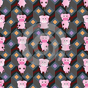 Pig symmetry style seamless pattern