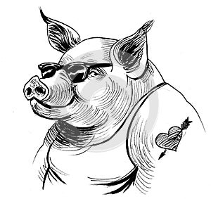 Pig with a tattoo