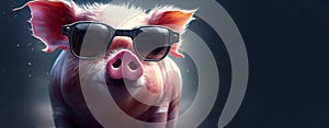 pig in vacation, summertime concept, panoramic layout.