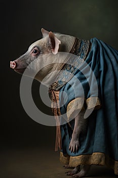 Pig wearing a historical costume