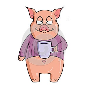 Pig on white background Cute Cartoon