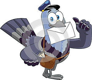 Pigeon Bird Cartoon Character Delivering Letter And Giving Thumbs Up