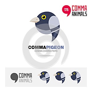 Pigeon bird concept icon set and modern brand identity logo template and app symbol based on comma sign