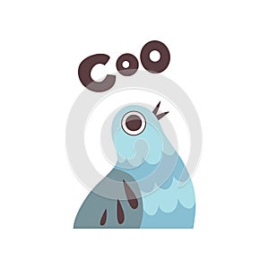 Pigeon Cooing, Cute Cartoon Bird Making Coo Sound Vector Illustration