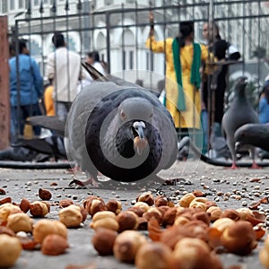 Pigeon Eating Food On The Street