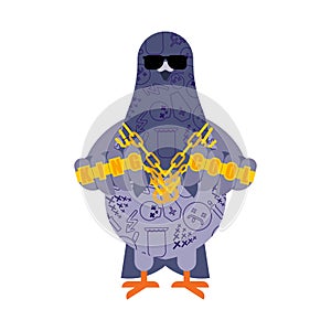 Pigeon gangster. Cool City bird. SWAG gangsta. Pigeon guy rapper