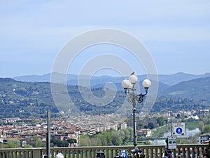 Pigeon with hills of Tuscany background