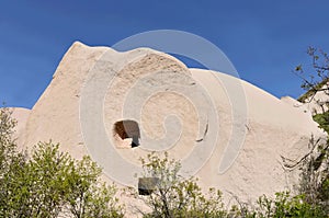 Pigeon-houses with red color pattern in rocks,Cappadocia,Turkey