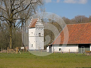Pigeon tower of a historic farm in the flemish countryside
