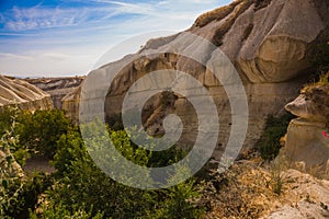 Pigeon valley, Cappadocia, Turkey: Beautiful landscape with mountains and rocks in Sunny weather in the valley near Goreme