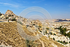 Pigeon valley and Uchisar castle in Cappadocia. Turkey