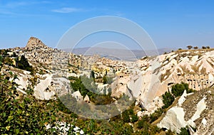 Pigeon valley and Uchisar castle in Cappadocia. Turkey