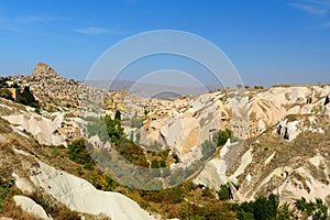 Pigeon valley and Uchisar castle in Cappadocia. Turkey