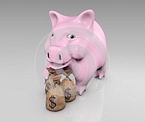 Piggy with bags of money