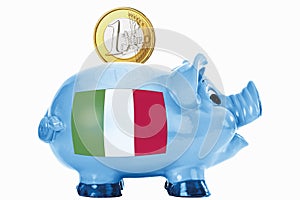 Piggy bank with 1 euro coin and italian flag