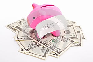 Piggy bank 401K and dollar